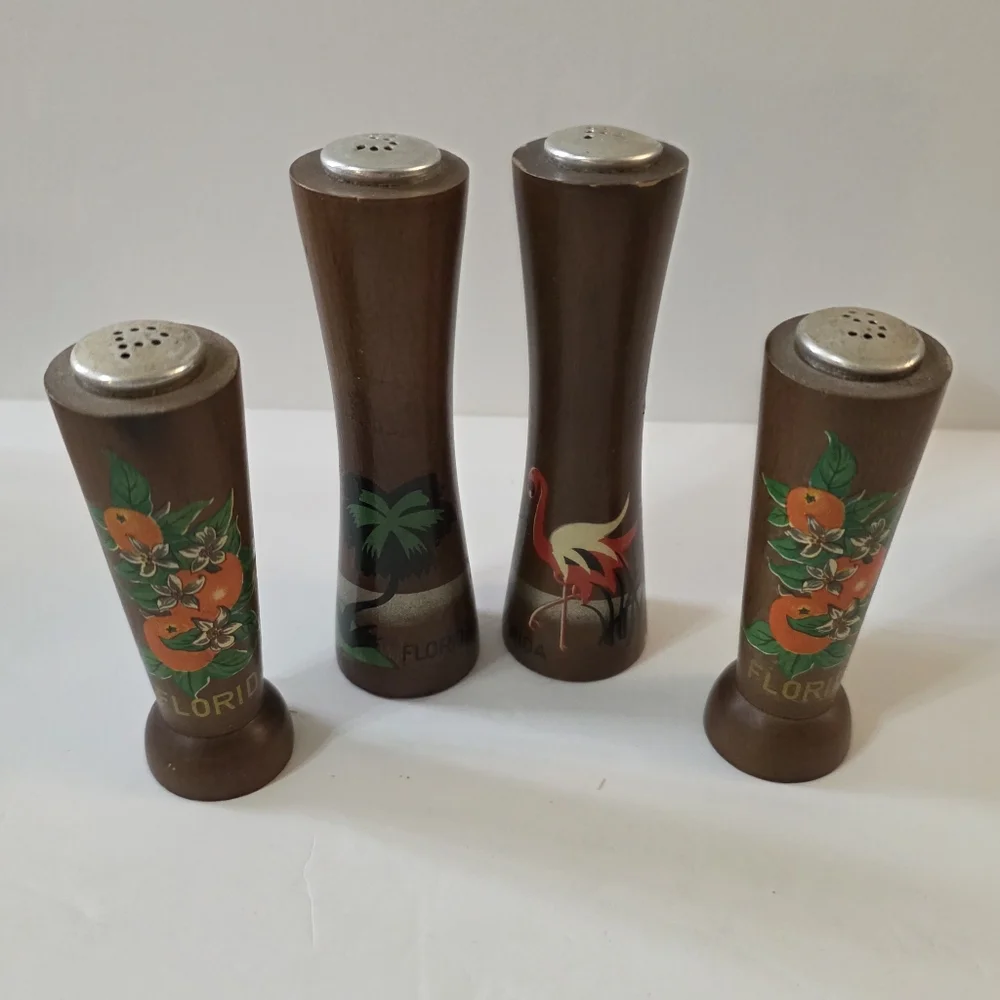 Vtg MCM Florida Souviner Salt Pepper Shaker Sets Oranges Flamingos #286